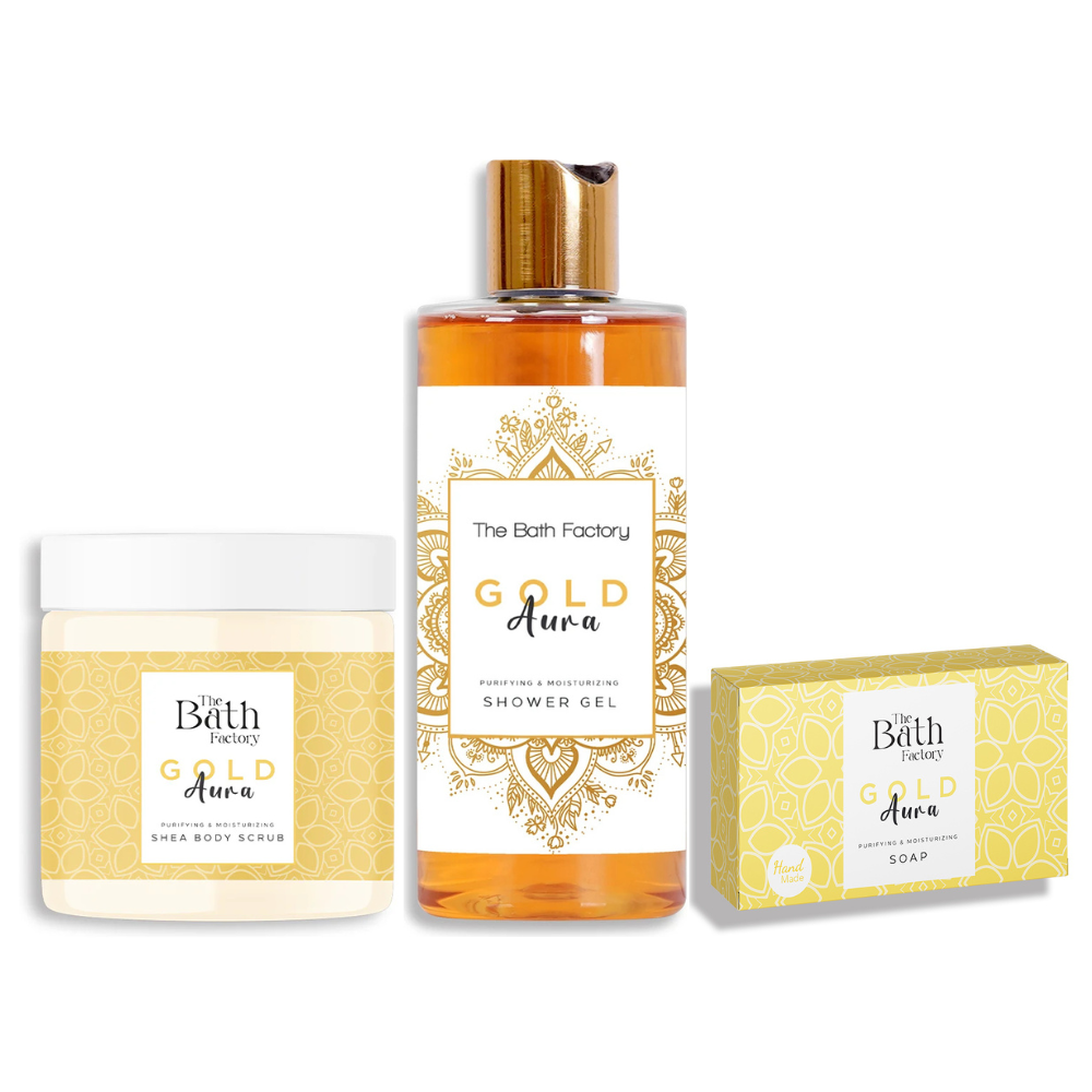Gold Aura Duschgel, Körperpeeling und Seife