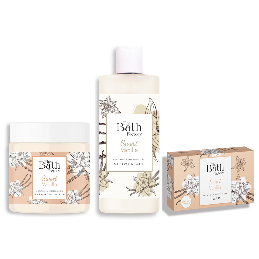 Vanille Duschgel, Körperpeeling und Seife