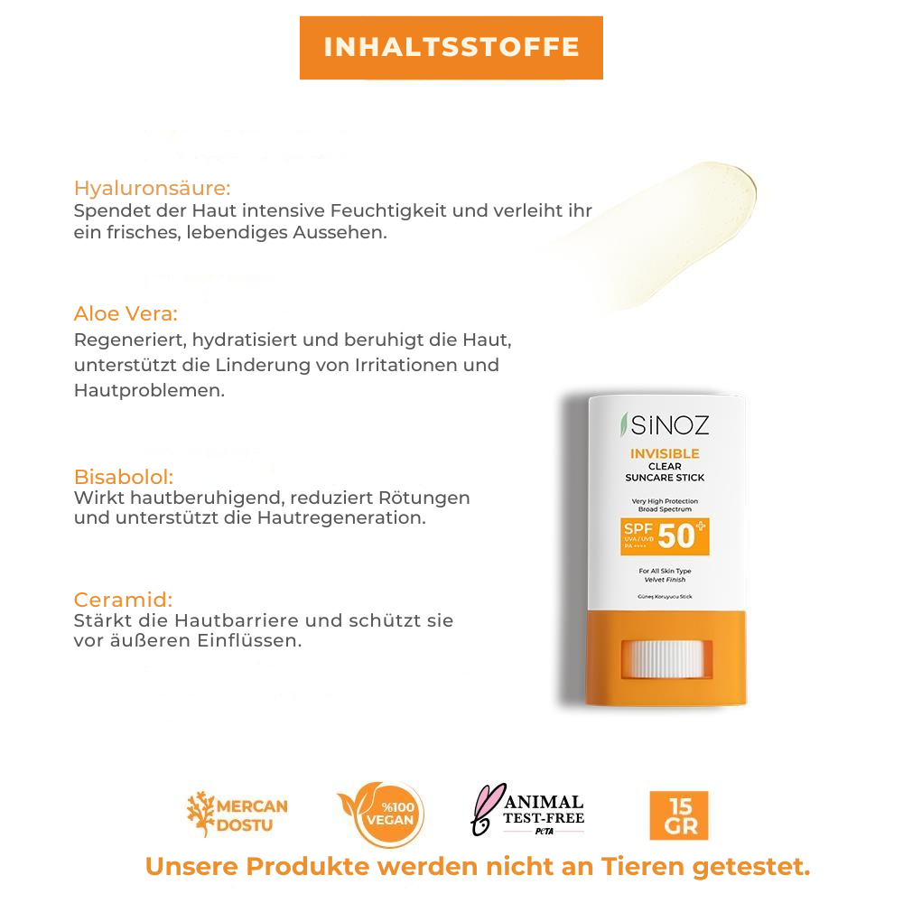 Sinoz SPF50+ Transparenter Sonnenstick 15 g