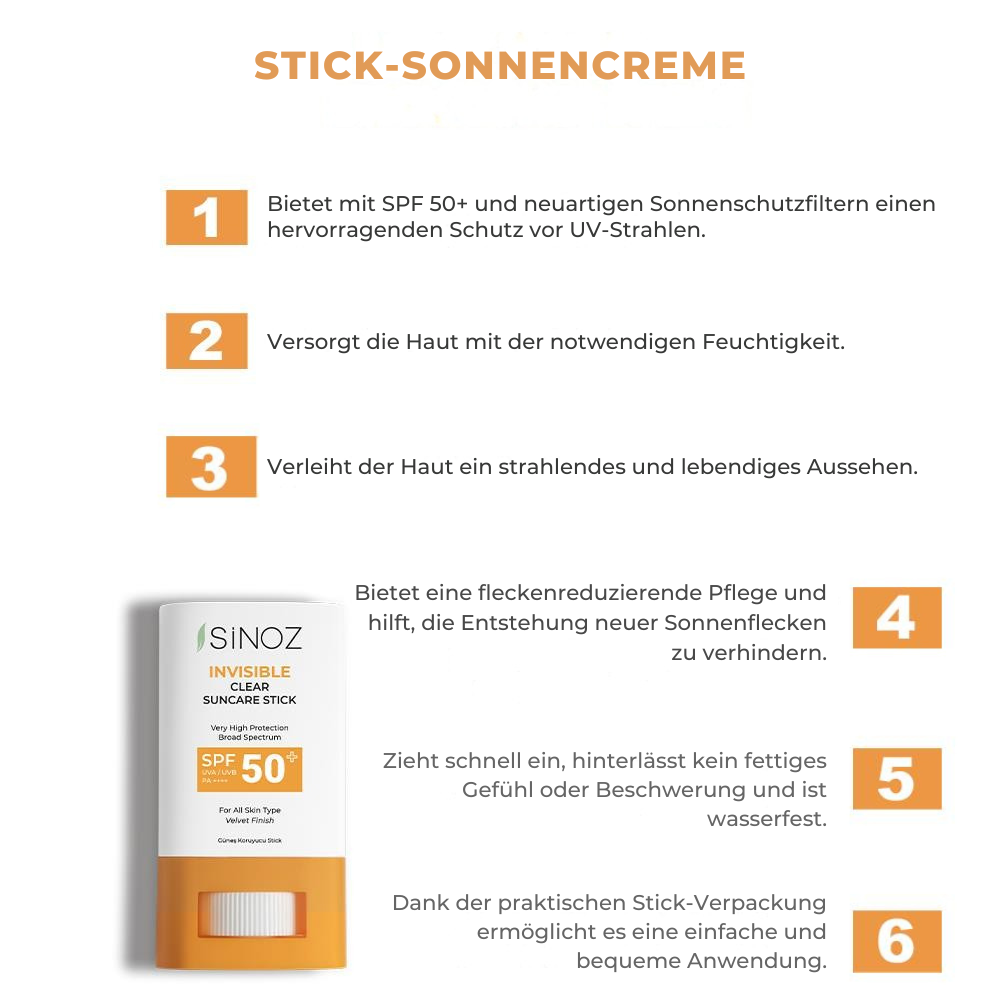 Sinoz SPF50+ Transparenter Sonnenstick 15 g