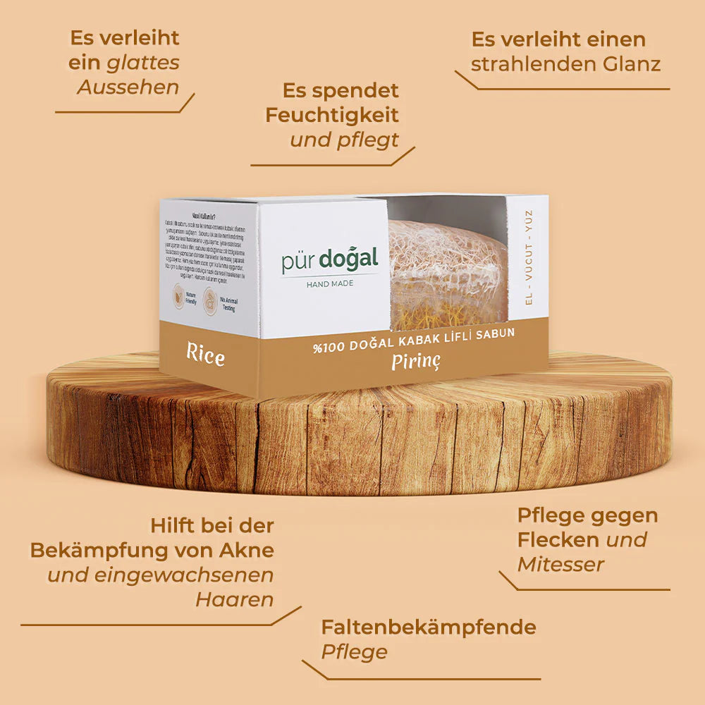 Pür Doğal 100% Natürliche Kürbisfaser Seife mit Reisenextrakt 130gr