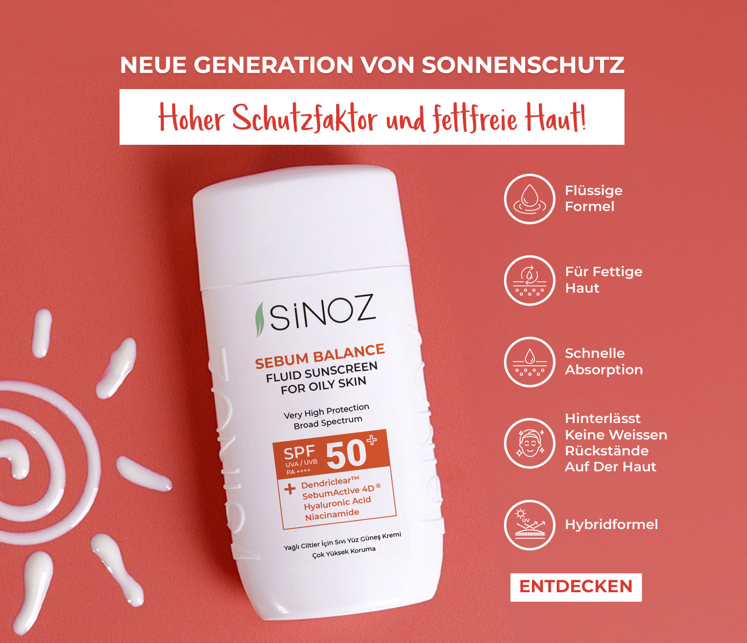 Sinoz Flüssigsonnencreme für fettige Haut SPF 50+ 50ml