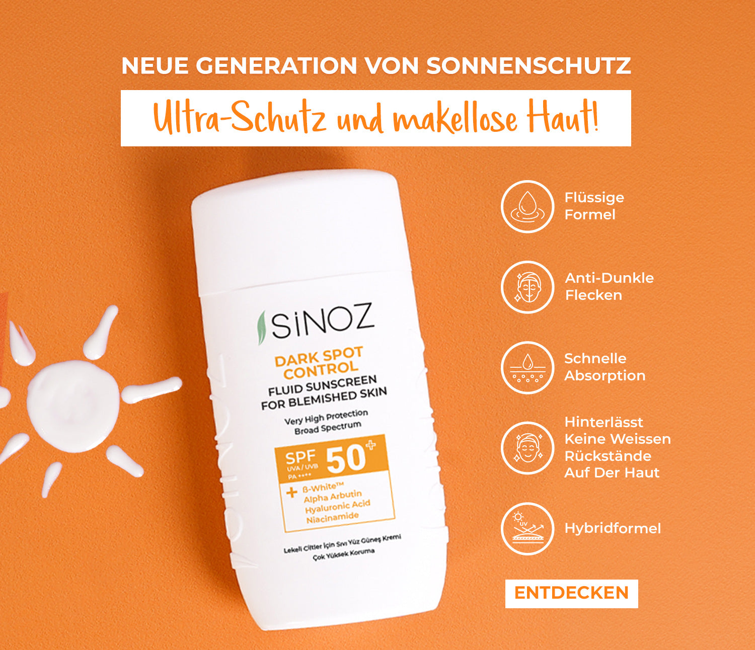 Sinoz Flüssigsonnencreme für fleckige Haut SPF 50+ 50ml