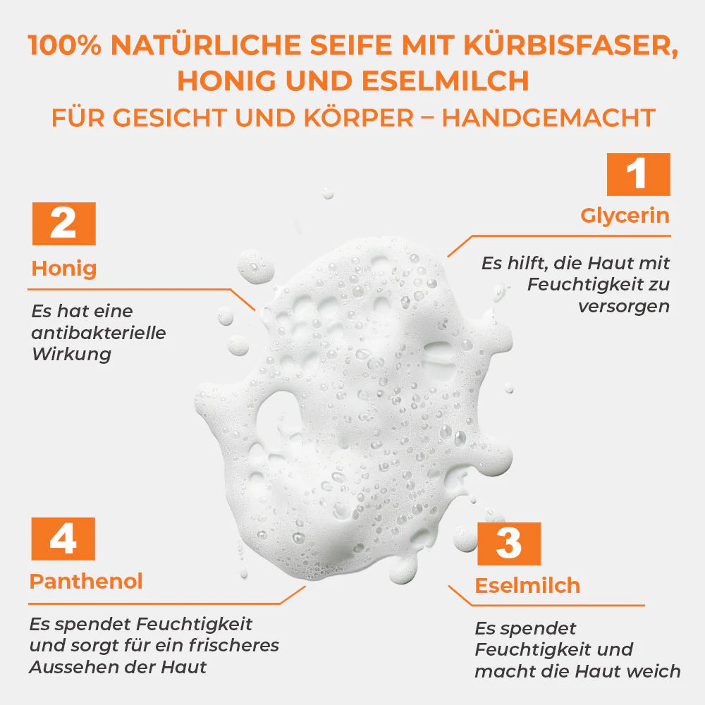 Pür Doğal 100% Natürliche Kürbisfaser Seife mit Eselmilch und Honig 130gr